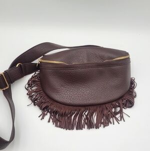 by Anthropologie Brown Faux Leather Fringe Crossbody Sling Bag